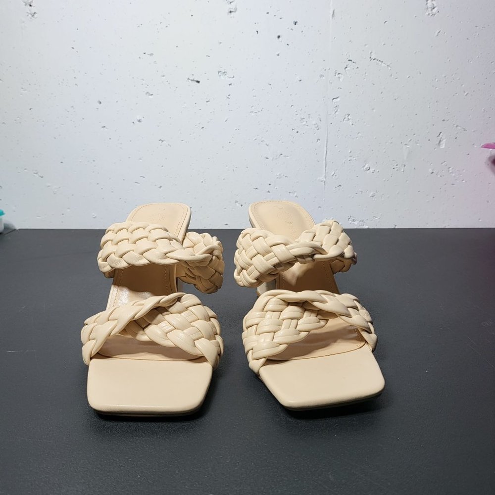 Rilista Braided Heeled Tan Sandals Square Open Toe Chunky Block Mules 9 New Boho - Picture 5 of 11